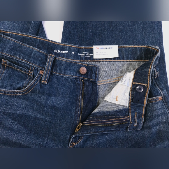 NWT Old Navy Girls Blue Denim Jeans High Rise Slouchy Straight 16 - Picture 9 of 11